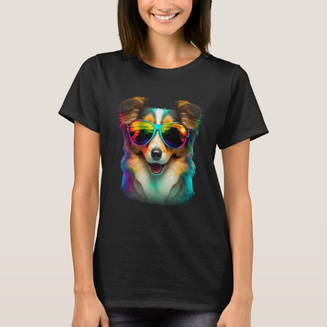 T-shirt Colorful puppy wearing glasses graphic (Devant)