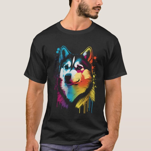 T-shirt Colorful Siberian Husky Face Painting  Animals Dog (Devant)