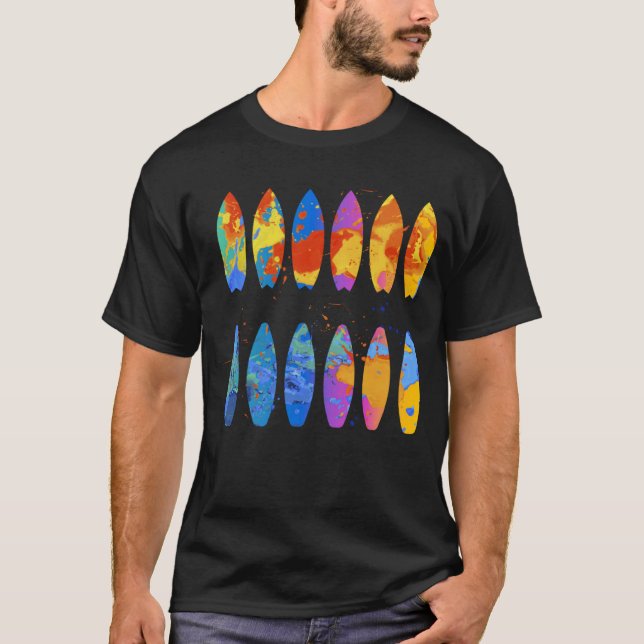 T-shirt Colorful Surfing  Surfer Surfboard Graphic (Devant)