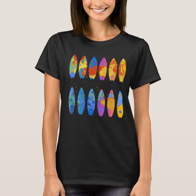 T-shirt Colorful Surfing  Surfer Surfboard Graphic (Devant)