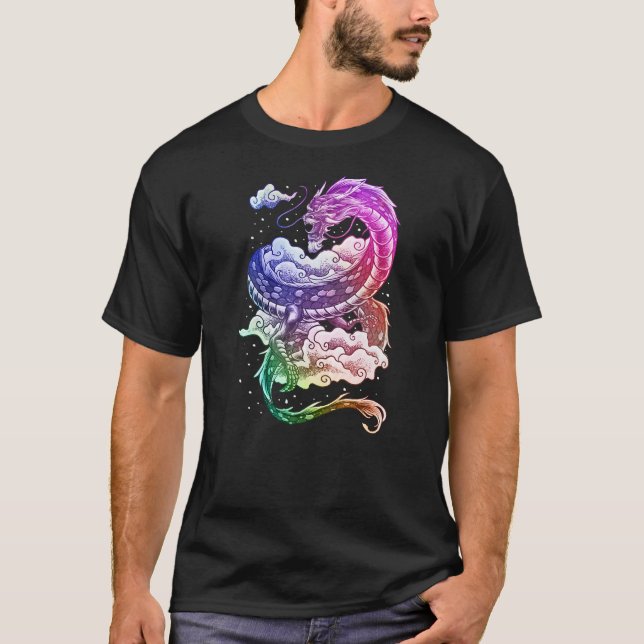 T-shirt Colorful Trippy Japanese Dragon Art Design (Devant)