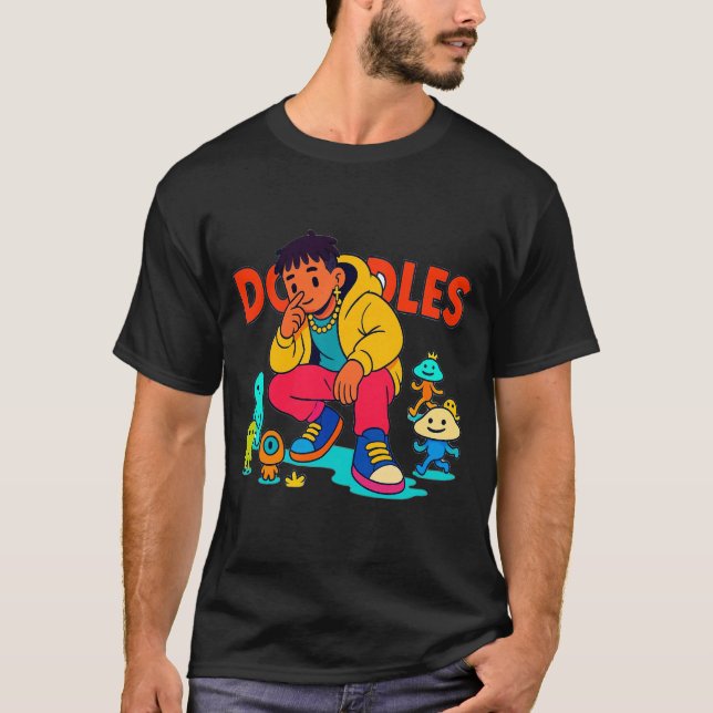T-shirt Colorful Urban Doodle Art Cool Streetwear Cartoon  (Devant)