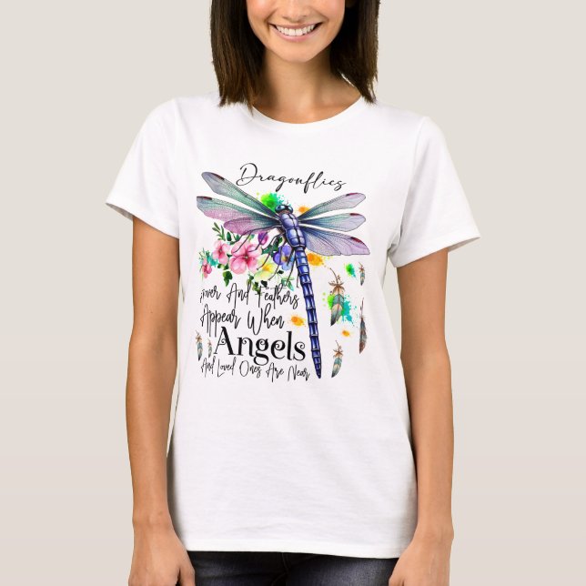 T-SHIRT COLORFUL WATERCOLOR DRAGONFLY & INSPIRATION (Devant)