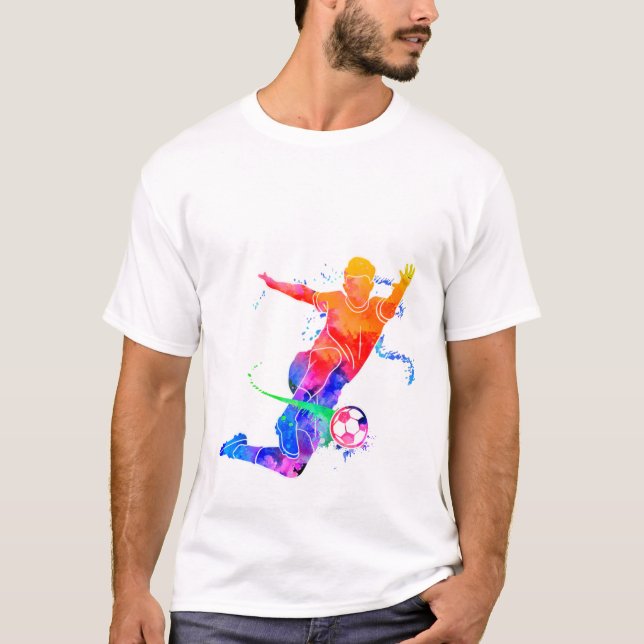 T-shirt Colorful Watercolor Soccer Player Silhouette Graph (Devant)