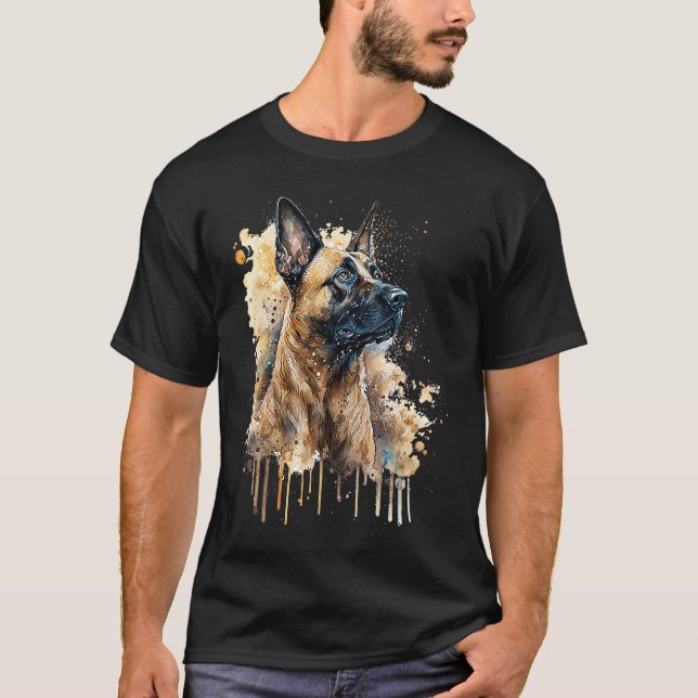 T-shirt Colorful watercolor splash Belgian Malinois (Devant)