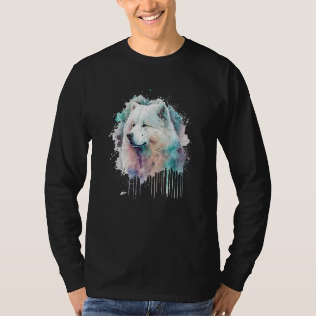 T-shirt Colorful watercolor splash Samoyed (Devant)