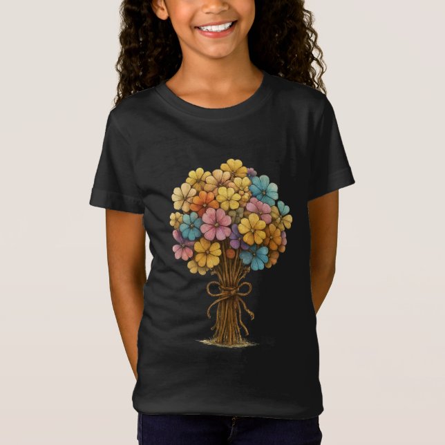 T-Shirt Colorful Wildflower Bouquet Whimsical Art (Devant)