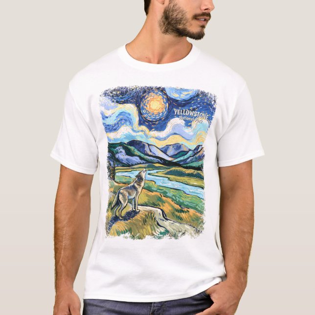 T-shirt Colorful Yellowstone National Park Wolf Howling (Devant)