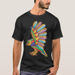 T-shirt Colorida aguila mexicana volando estilo alebrijes