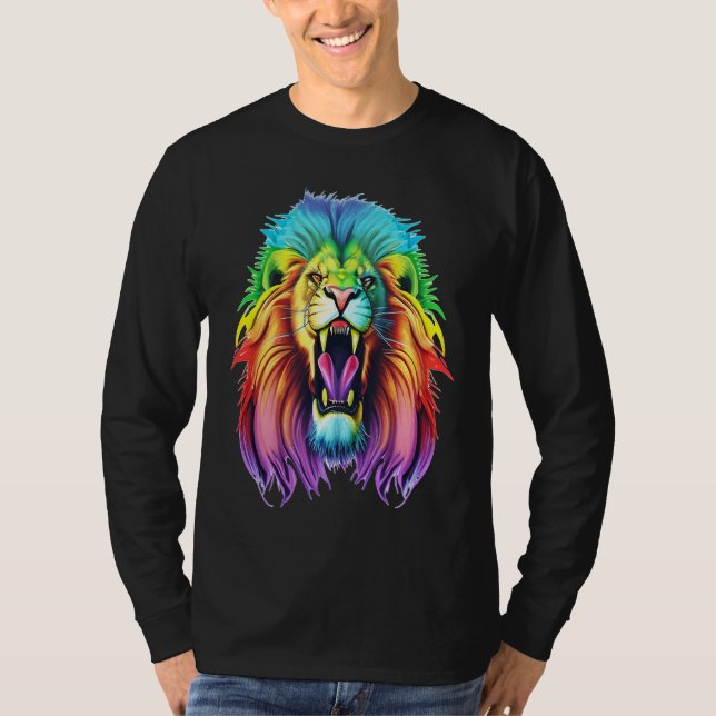 T-shirt Colourful Africa Lion Head Lion Lover Animal Art (Devant)