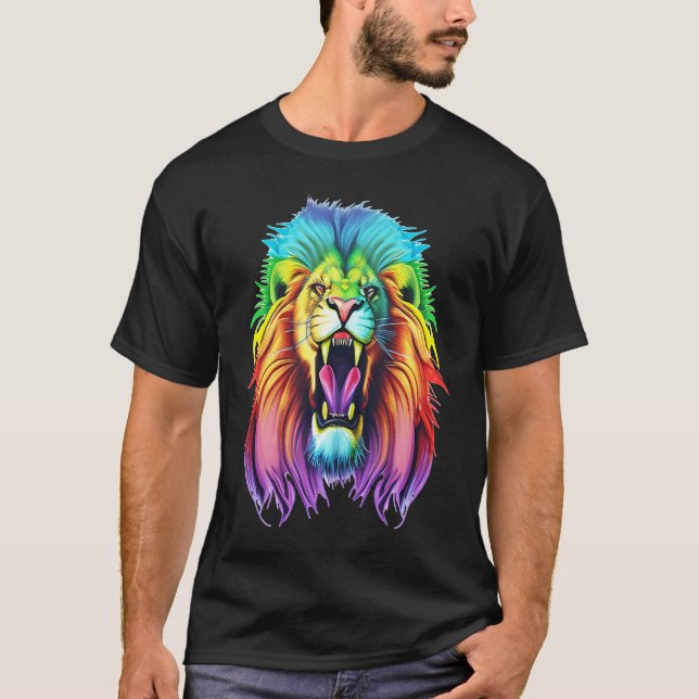 T-shirt Colourful Africa Lion Head Lion Lover Animal Art (Devant)