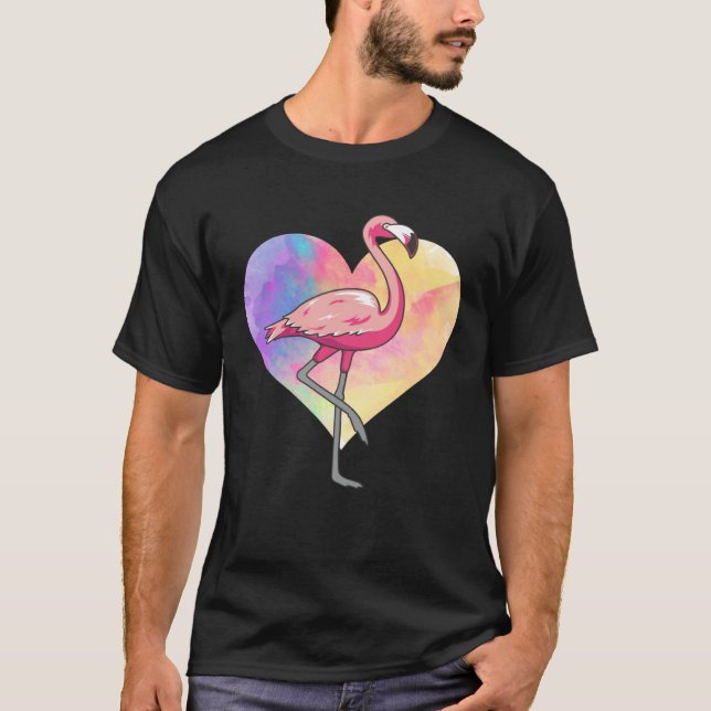 T-shirt Colourful Heart Pink Flamingo Bird (Devant)