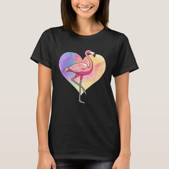 T-shirt Colourful Heart Pink Flamingo Bird (Devant)