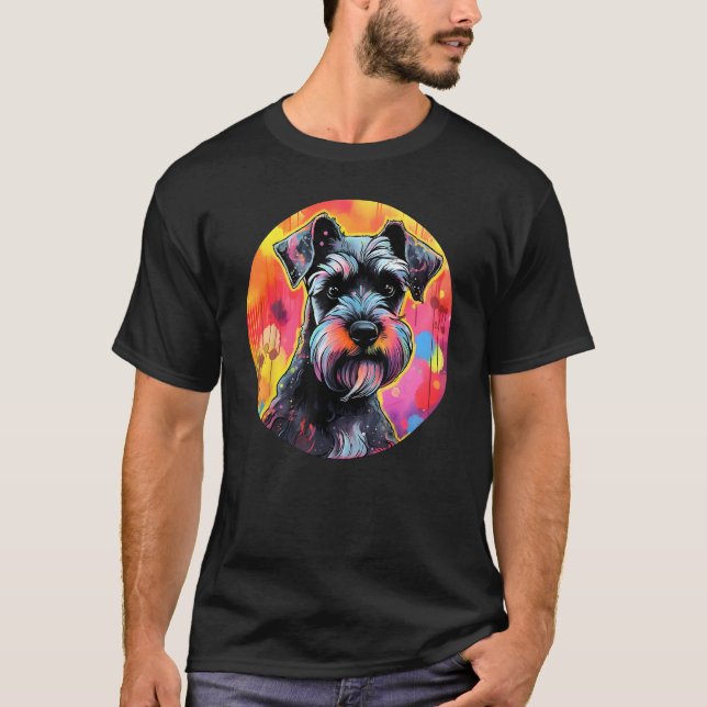 T-shirt Colourful Miniature Schnauzer Dog Dad Mom Graffity (Devant)