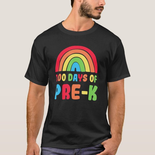 T-shirt Colourful Rainbow 100 Days Of Pre K Day Of School (Devant)