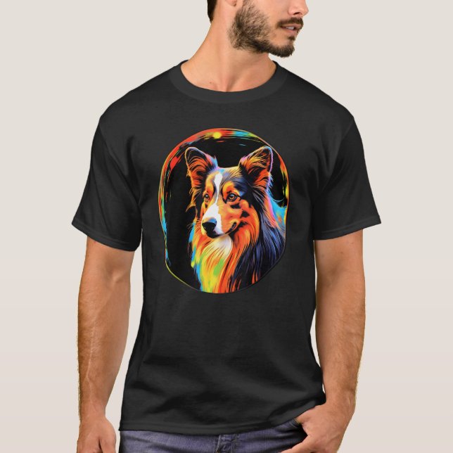 T-shirt Colourful Shetland Sheepdog Dog Dad Mom Graffity (Devant)