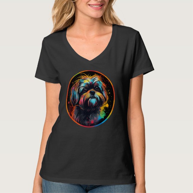 T-shirt Colourful Shih Tzu Dog Dad Mom Graffity (Devant)