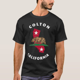 T-shirt Colton California CA Drapeau et Bear Badge Souveni
