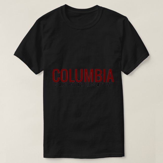 T-shirt Columbia, Caroline du Sud avec coordonnées (Design devant)