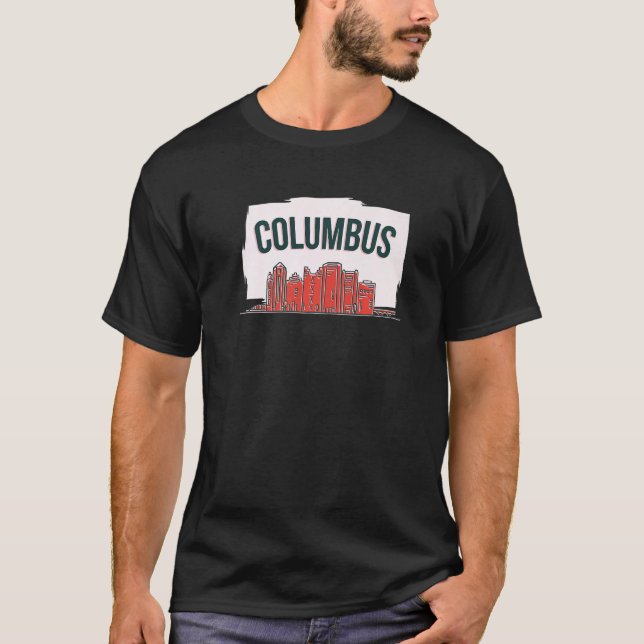 T-shirt Columbus Ohio USA City Skyline Silhouette Outline  (Devant)