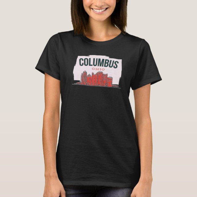 T-shirt Columbus Ohio USA City Skyline Silhouette Outline (Devant)