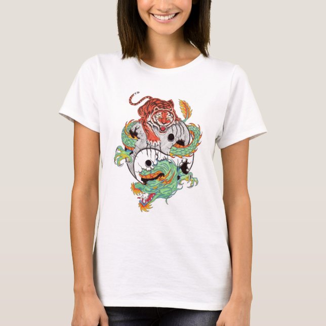 T-shirt Combat de tigre de dragon (Devant)