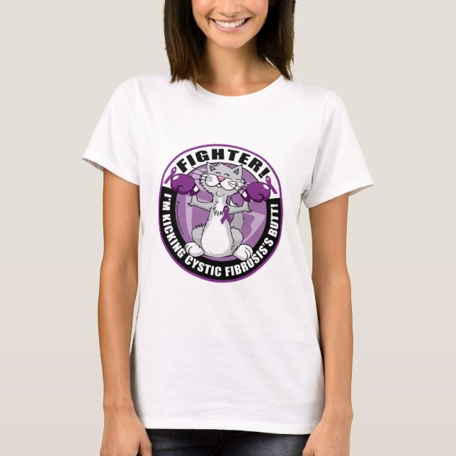 T-shirt Combattant de chat de mucoviscidose (Devant)