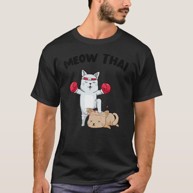 T-shirt Combattant de chat drôle de Muay Thai - Kitty MEOW (Devant)