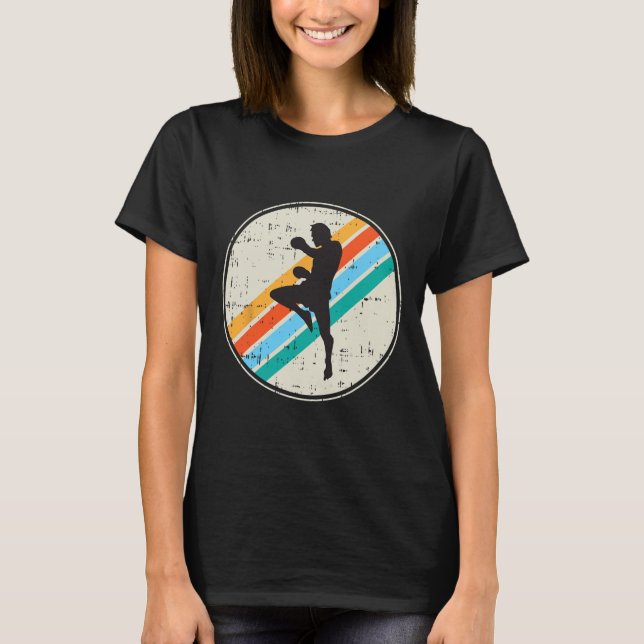 T-shirt Combattant de kickboxing Silhouette Rétro Cadeaux  (Devant)