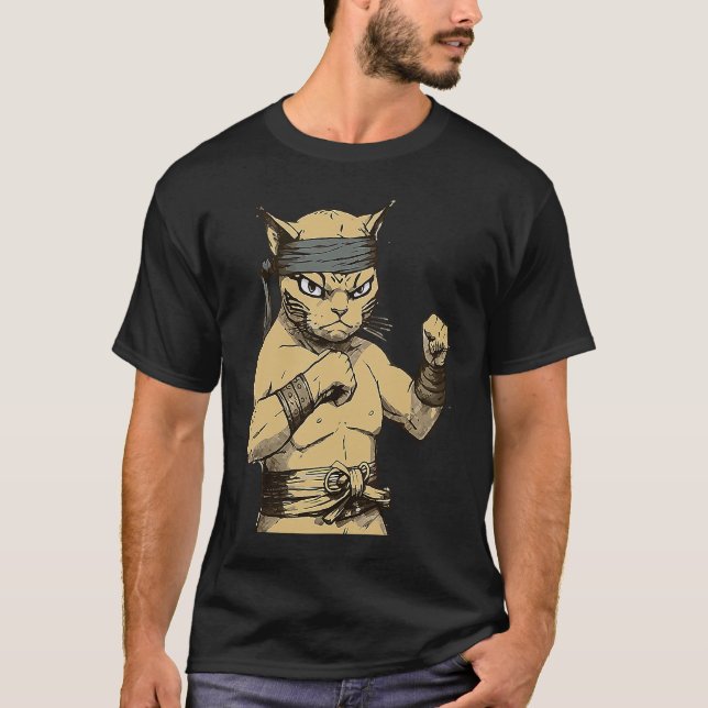 T-shirt Combattant Ninja Chat   Chat Pratique Karaté (Devant)