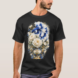 T-shirt Combattant royal bleu aquarelle, vase floral siamo
