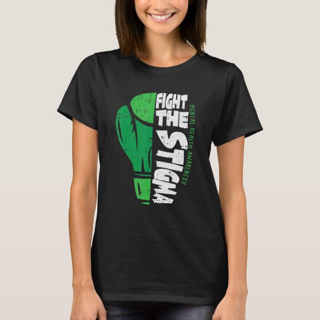 T-shirt Combattons la stigmatisation Ruban vert de sensibi (Devant)