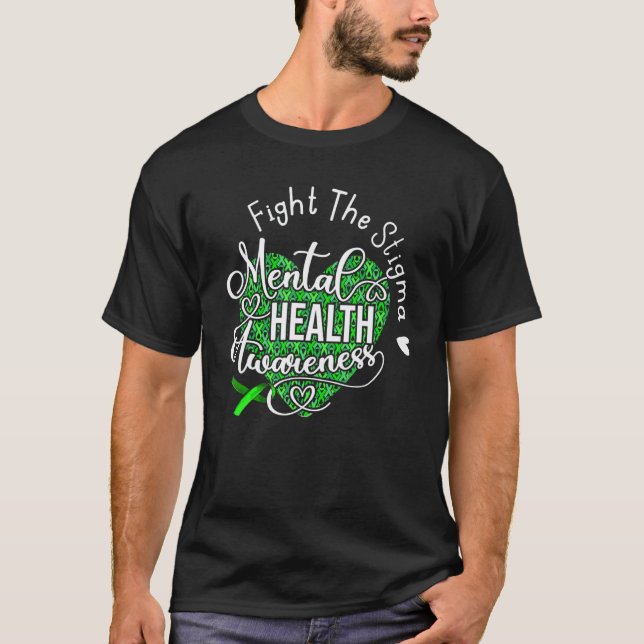 T-shirt Combattons la stigmatisation Ruban vert de sensibi (Devant)
