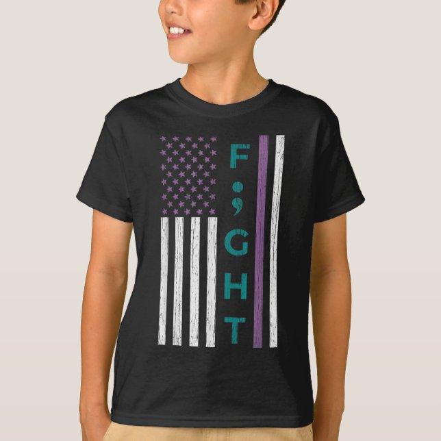 T-shirt Combattre le drapeau point-virgule Suicide Sensibi (Devant)