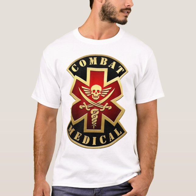 T-shirt Combattre le patchs croisé crâne et épées Médicale (Devant)