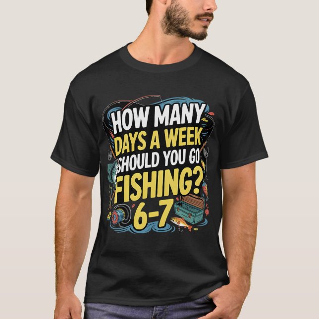 T-shirt Combien de jours devriez-vous aller pêcher â€“ Mem (Devant)