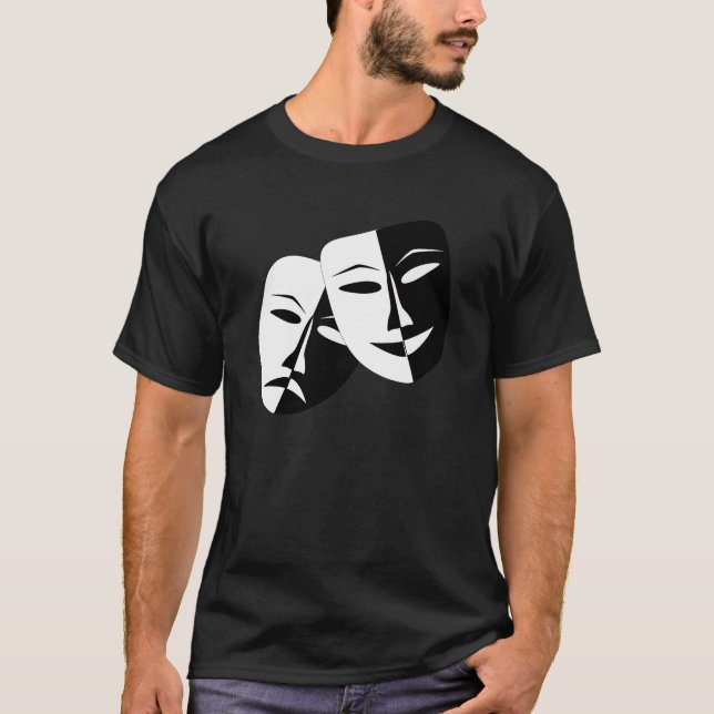 T-shirt Comédie Tragédie Masque de théâtre noir et blanc (Devant)