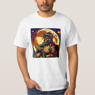 T-shirt Comic Book Style Werewolf devant la Pleine lune