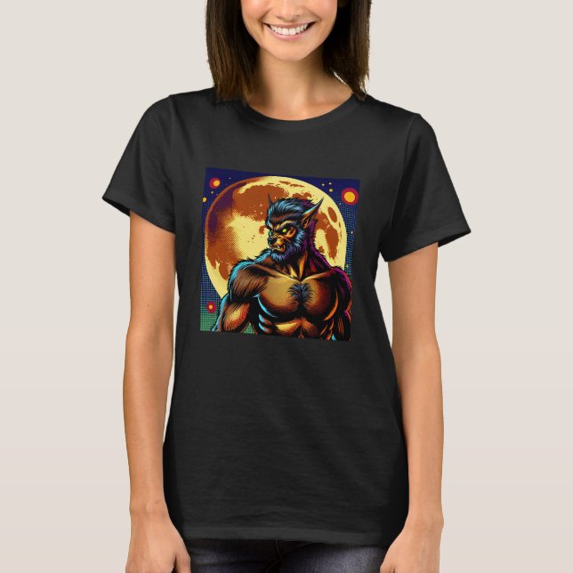 T-shirt Comic Book Style Werewolf devant la Pleine lune (Devant)