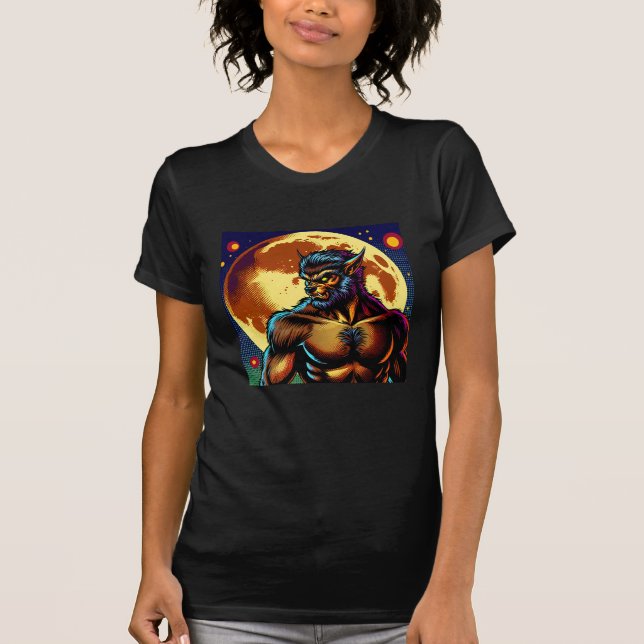 T-shirt Comic Book Style Werewolf devant la Pleine lune (Devant)
