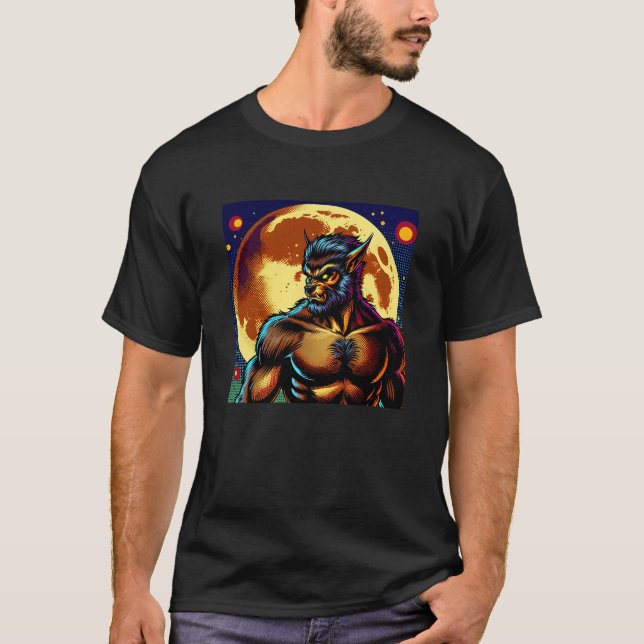 T-shirt Comic Book Style Werewolf devant la Pleine lune (Devant)