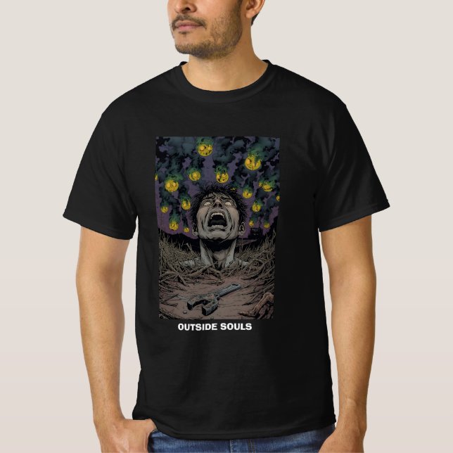 T-shirt Comic Horror Nightmare Screaming Face Green Smoke  (Devant)