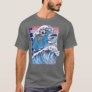 T-shirt Comic Skeleton Japonais Surfant Sur Une Vague Dans