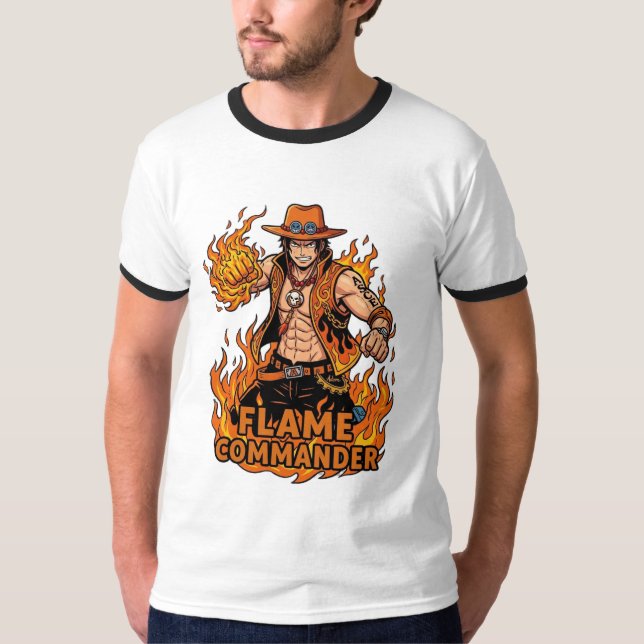 T-shirt Commandant de flamme Pirate Action Art (Devant)