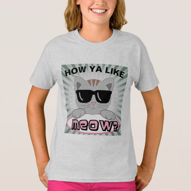T-shirt Comment aimez-vous MEOW ? Tête de chat avec lunett (Devant)