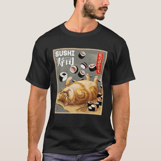 T-shirt Comment je roule Café Chat Sushi Poster Harajuku K (Devant)