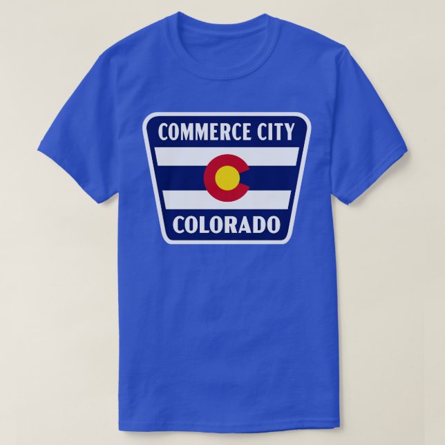 T-shirt Commerce City Colorado Retro Drapeau Badge Bleu (Design devant)