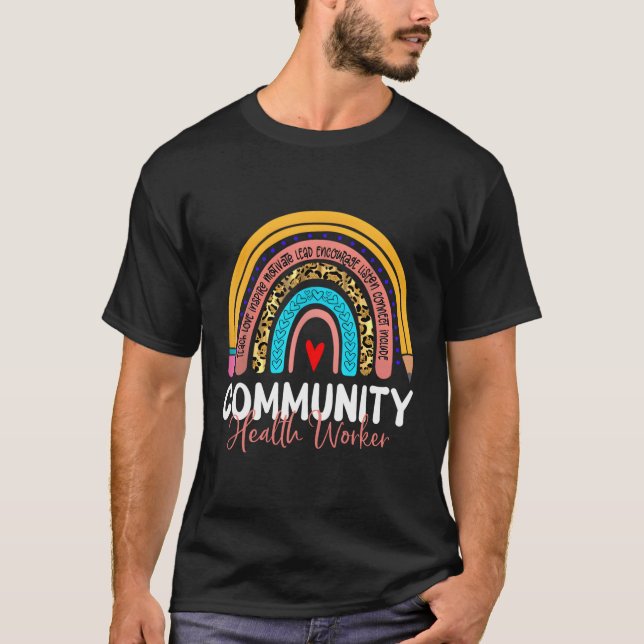 T-shirt Community Health Worker Leopard Rainbow Healthcare (Devant)