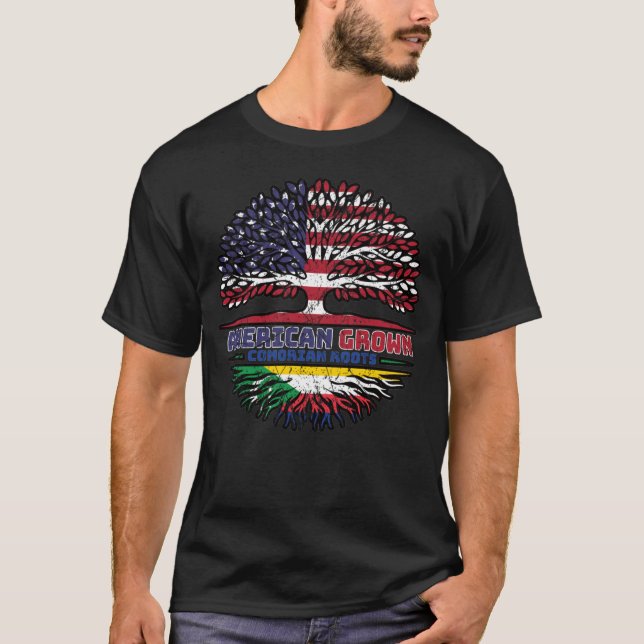 T-shirt Comoros Comorian American États-Unis Tree Roots Fl (Devant)