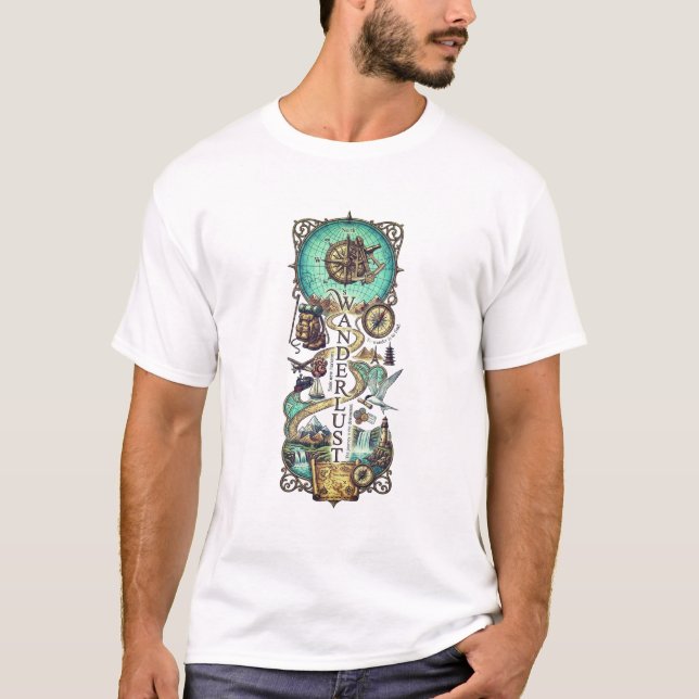 T-shirt Compas de randonnée vintage graphique d'aventure (Devant)